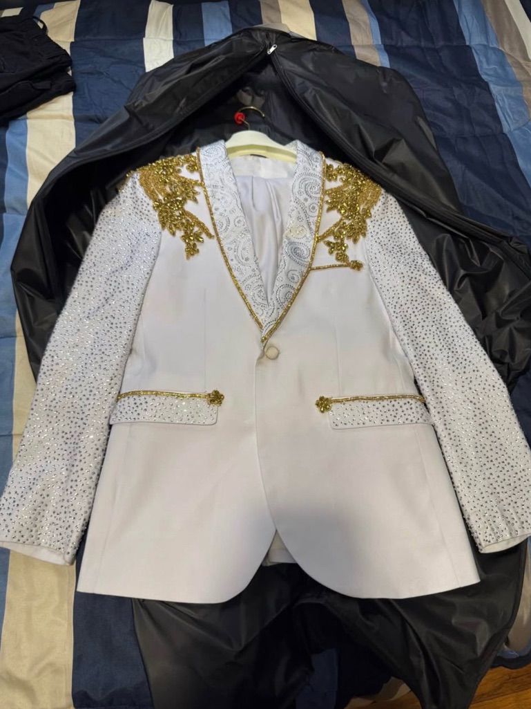 Embellished White & Gold Beaded Blazer